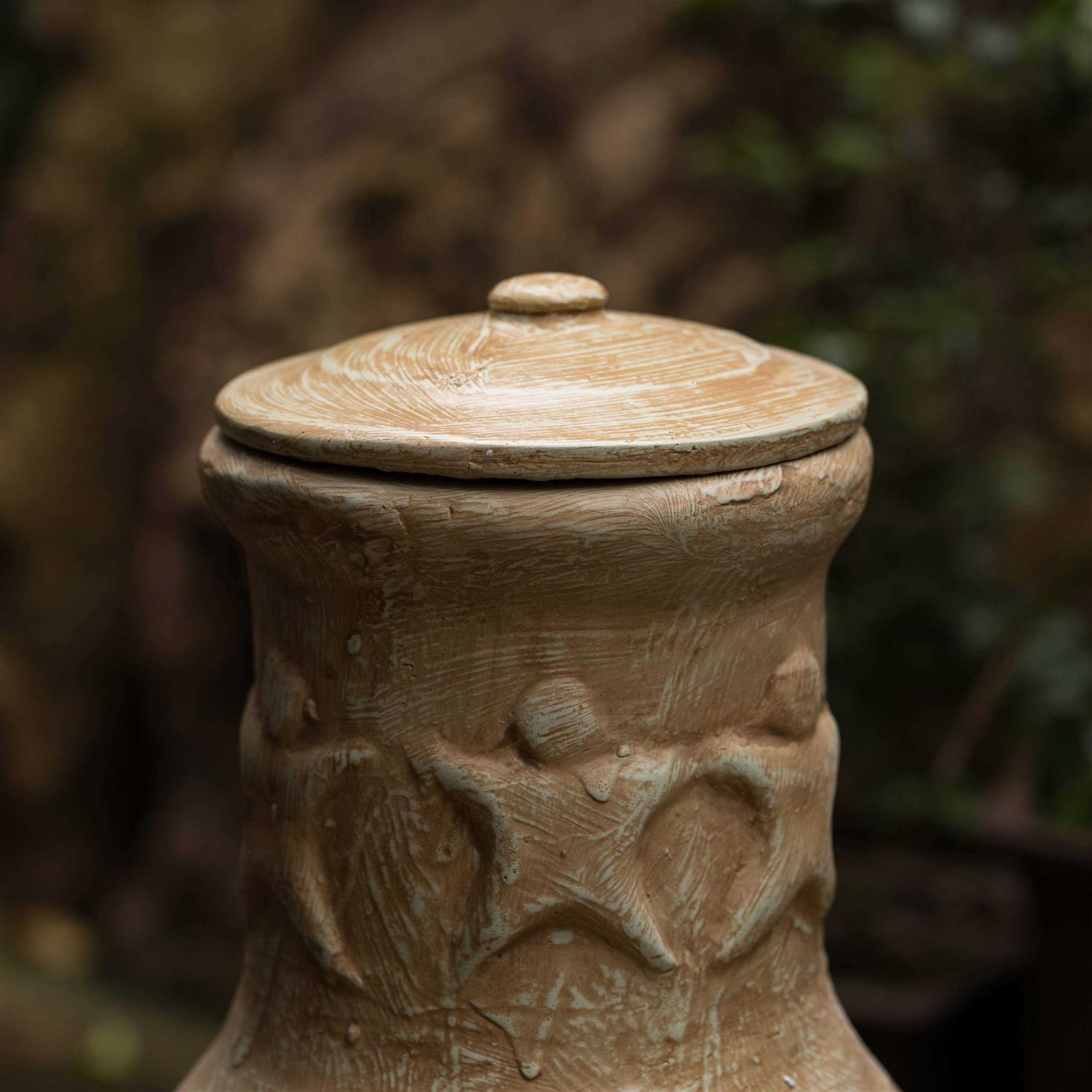 Beige Outdoor Clay Chiminea Outdoor Fireplace Maya Design Charcoal Burning Fire Pit with Sturdy Metal Stand Vintiquewise