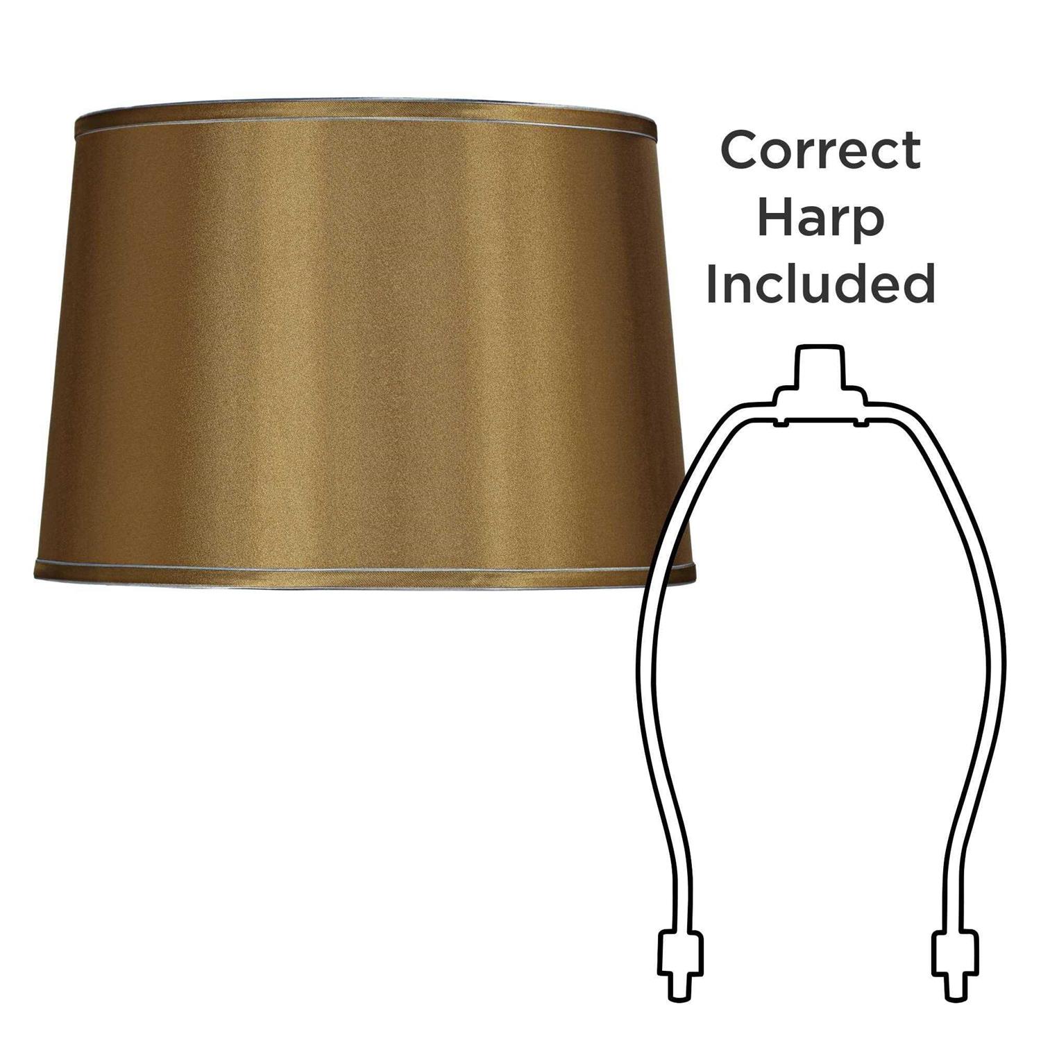 Springcrest Set of 2 Drum Lamp Shades Satin Gold Medium 14 Top x 16 Bottom x 11 High Spider with Replacement Harp and Finial Fitting