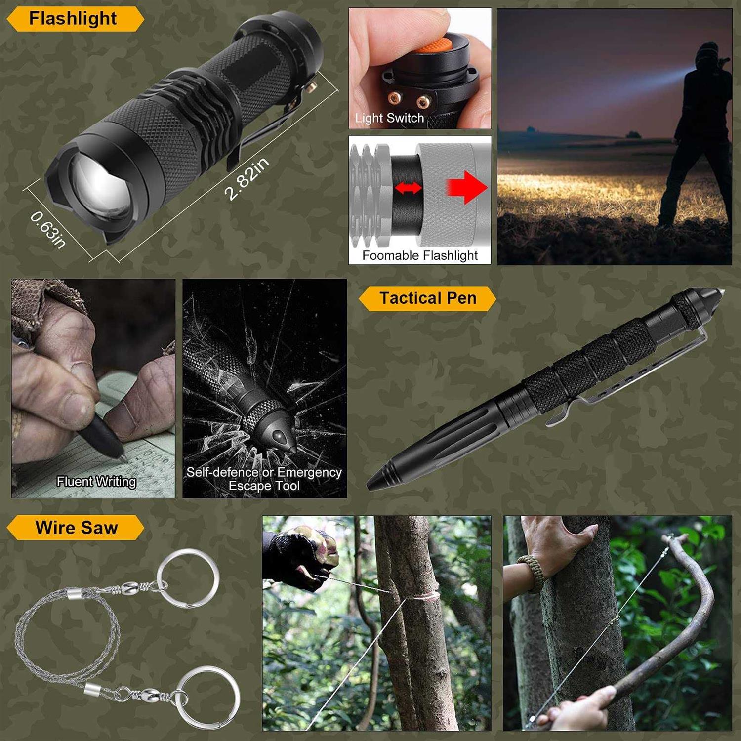 Survival Kits, 16 Pcs Survival Gear and Equipment