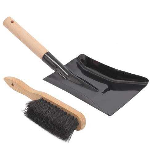 Aboniris Coal Shovel and Hearth Brush Set Made of Natural Wood and Coco Bristles, Hearth Tidy Set, Fireplace Shovel and Brush