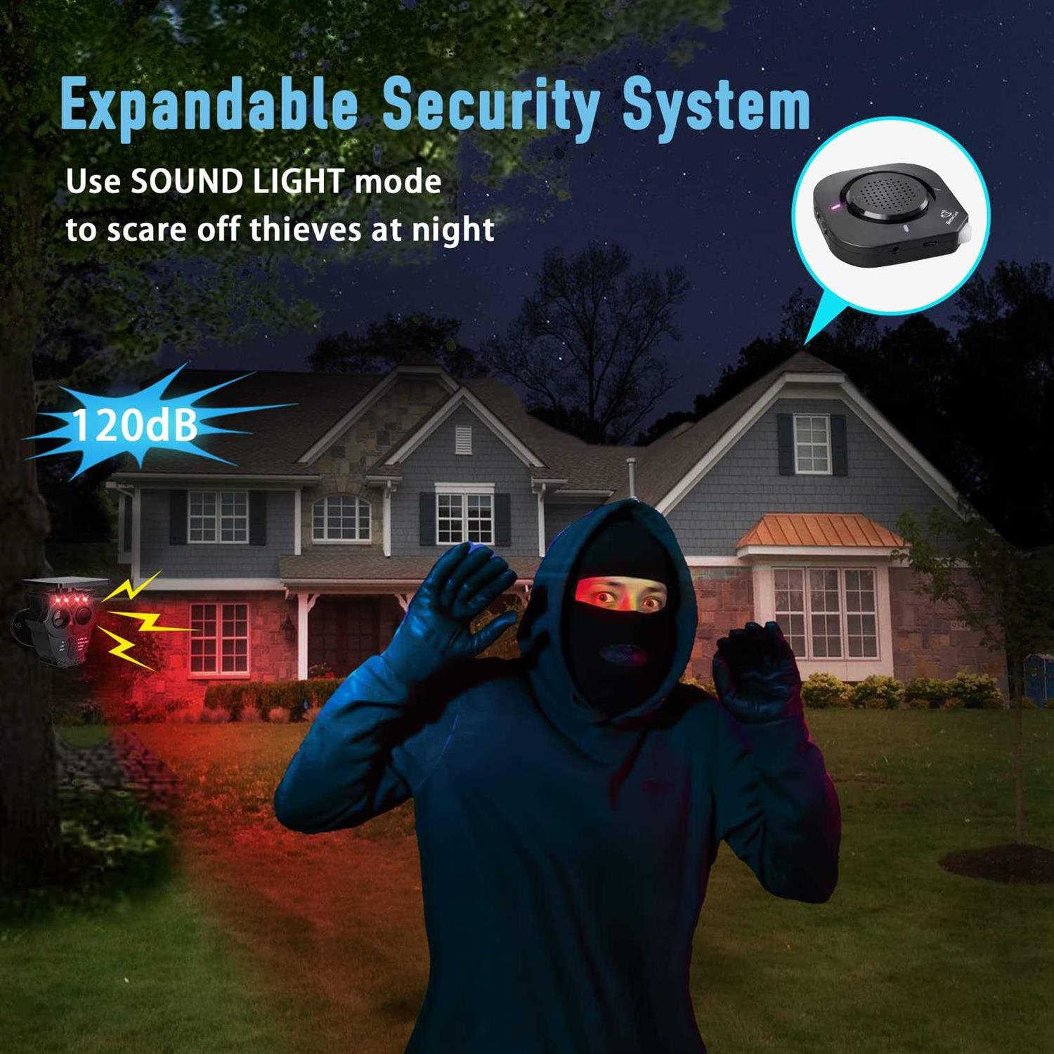 1/2 Mile Long Range Solar Wireless Driveway Alarm System IP65 Weatherproof Outdoor Motion Detectors&Sensor 120dB Siren Sound Light Security Alert