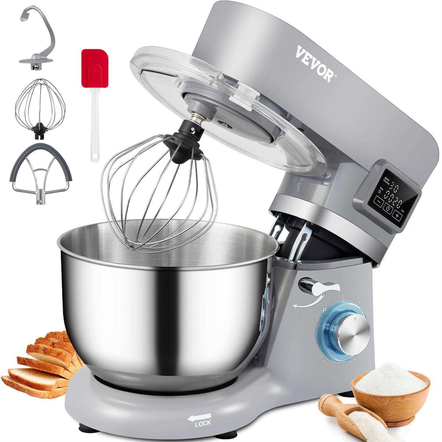 VEVOR Stand Mixer 660W Electric Dough Mixer with 6 Speeds LCD Screen Timing