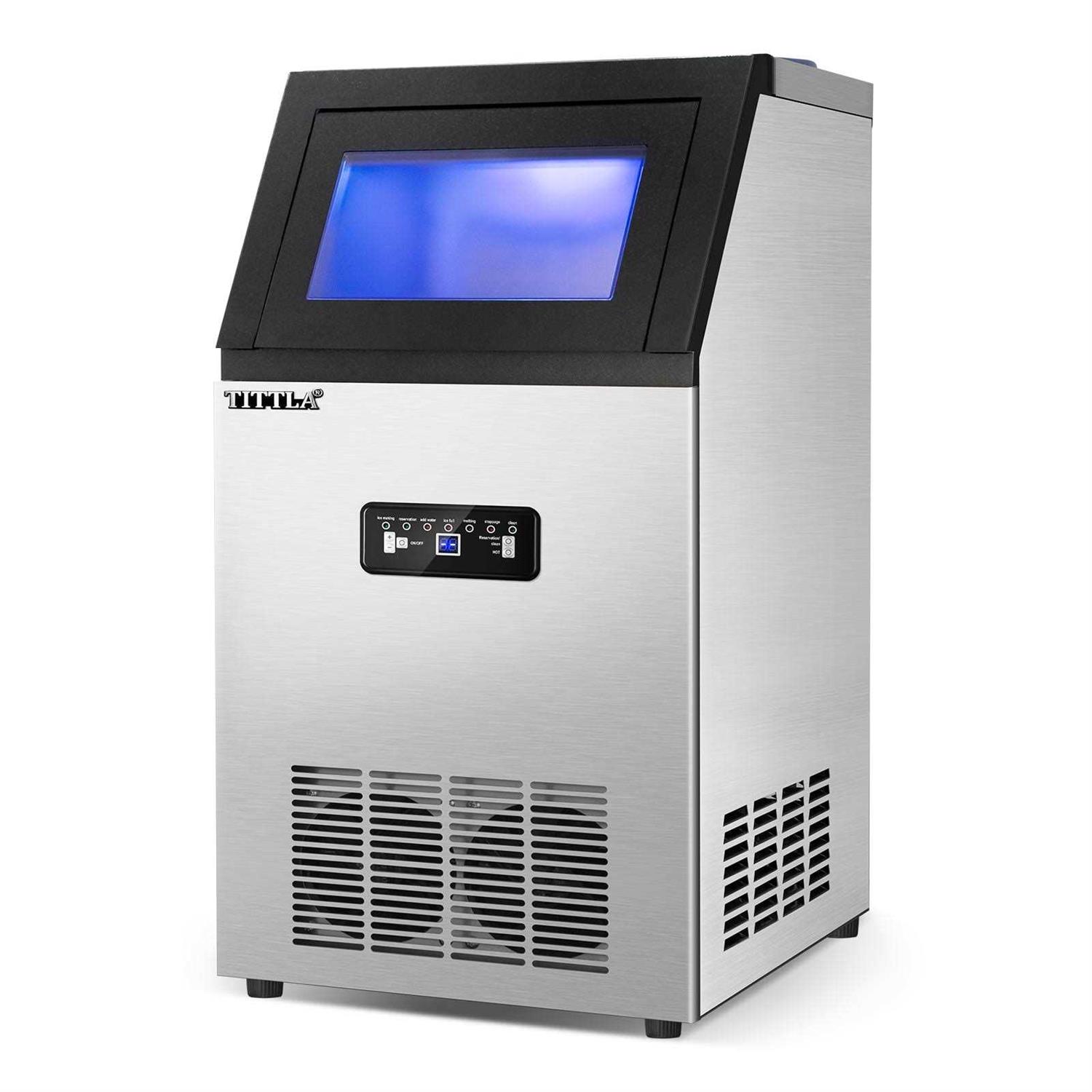 Tittla 14 in. 88 lb. Built-in Ice Maker in Stainless Steel Flip-up Door 2 Water Inlet Modes with Scoop & Water Filter Blue LEDs