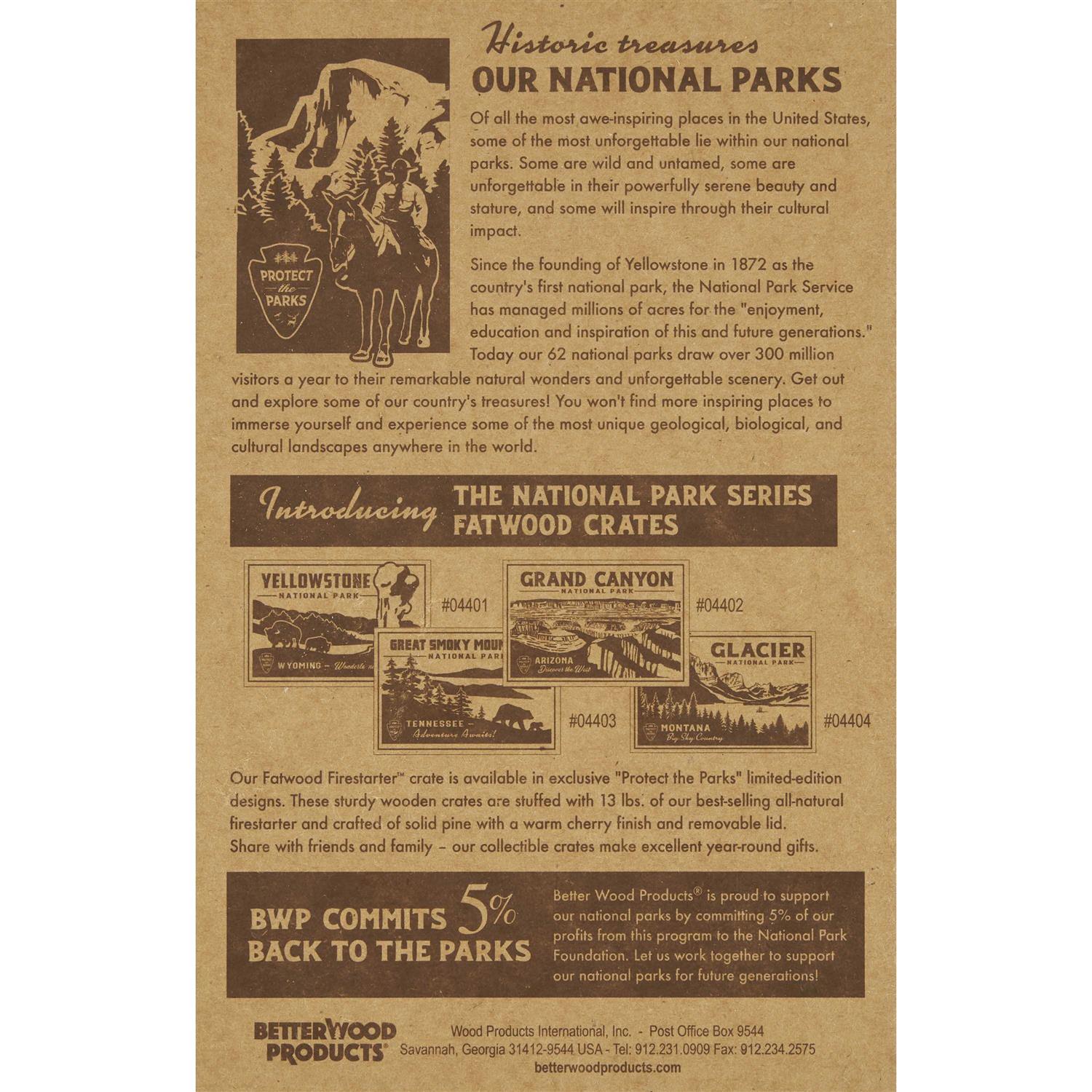 Better Wood Products Protect the Parks Series Fatwood Firestarter Crate