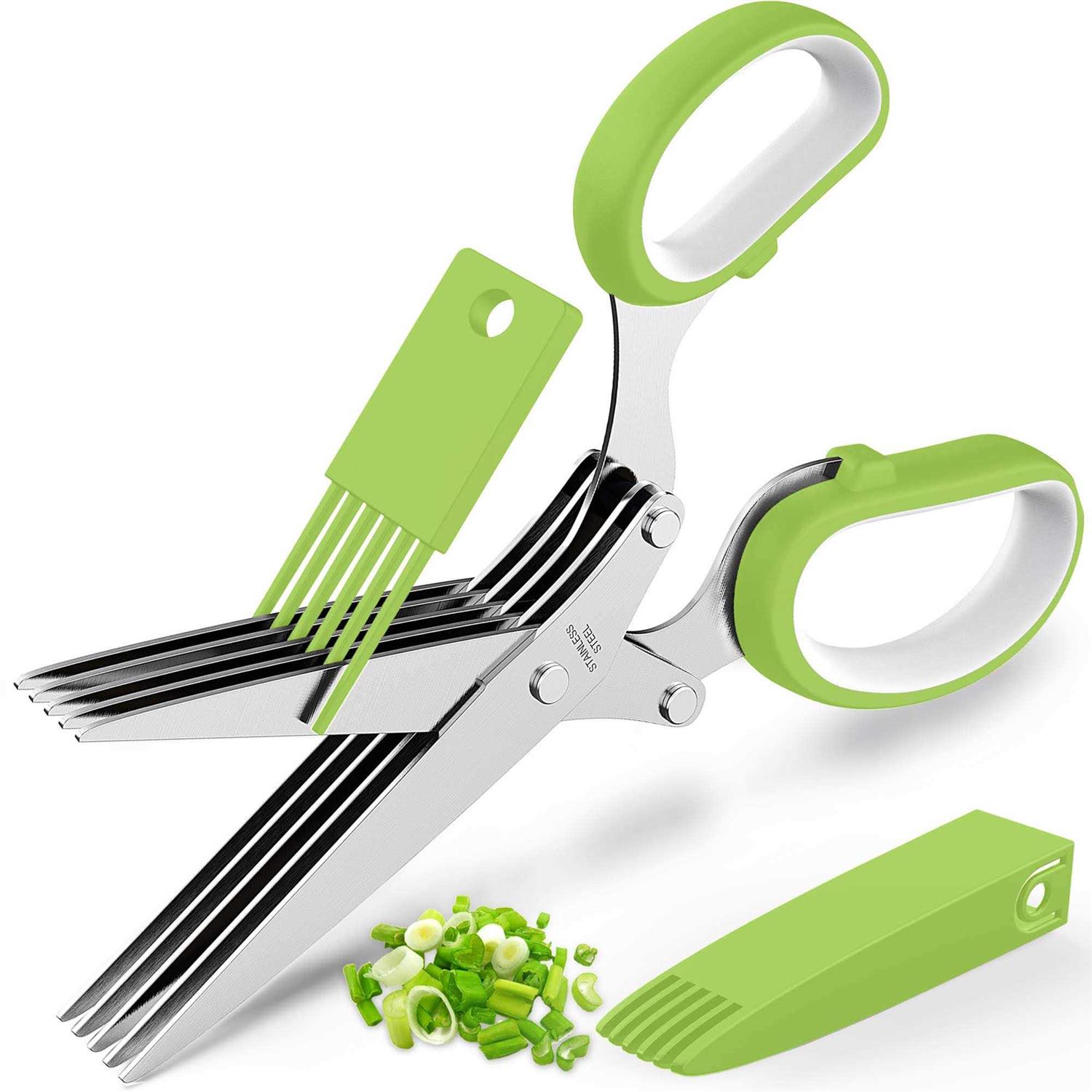 POROMI Updated 2021 Herb Scissors Set Cool Kitchen Gadgets for Cutting Fresh Garden Herbs