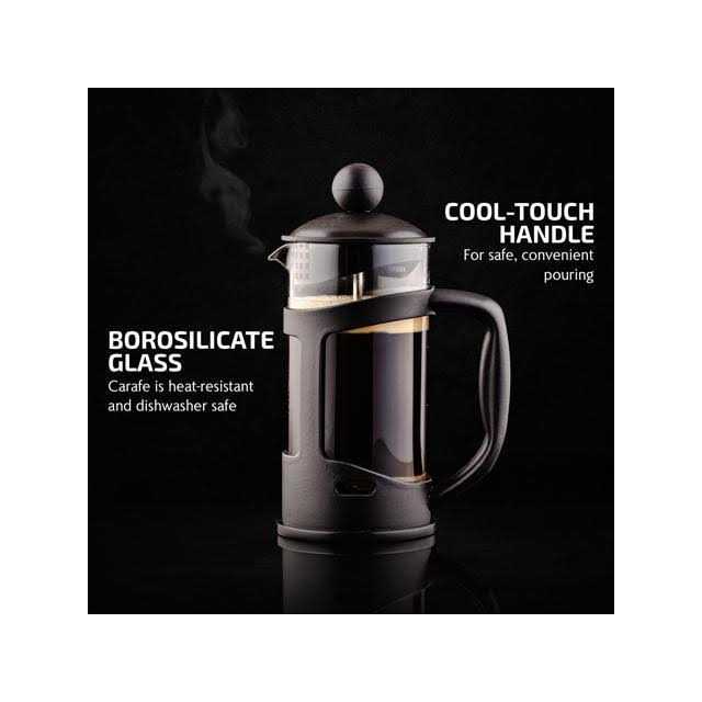OVENTE 3-Cup Black French Press Cafetire Coffee and Tea Maker with Heat-Resistant Glass
