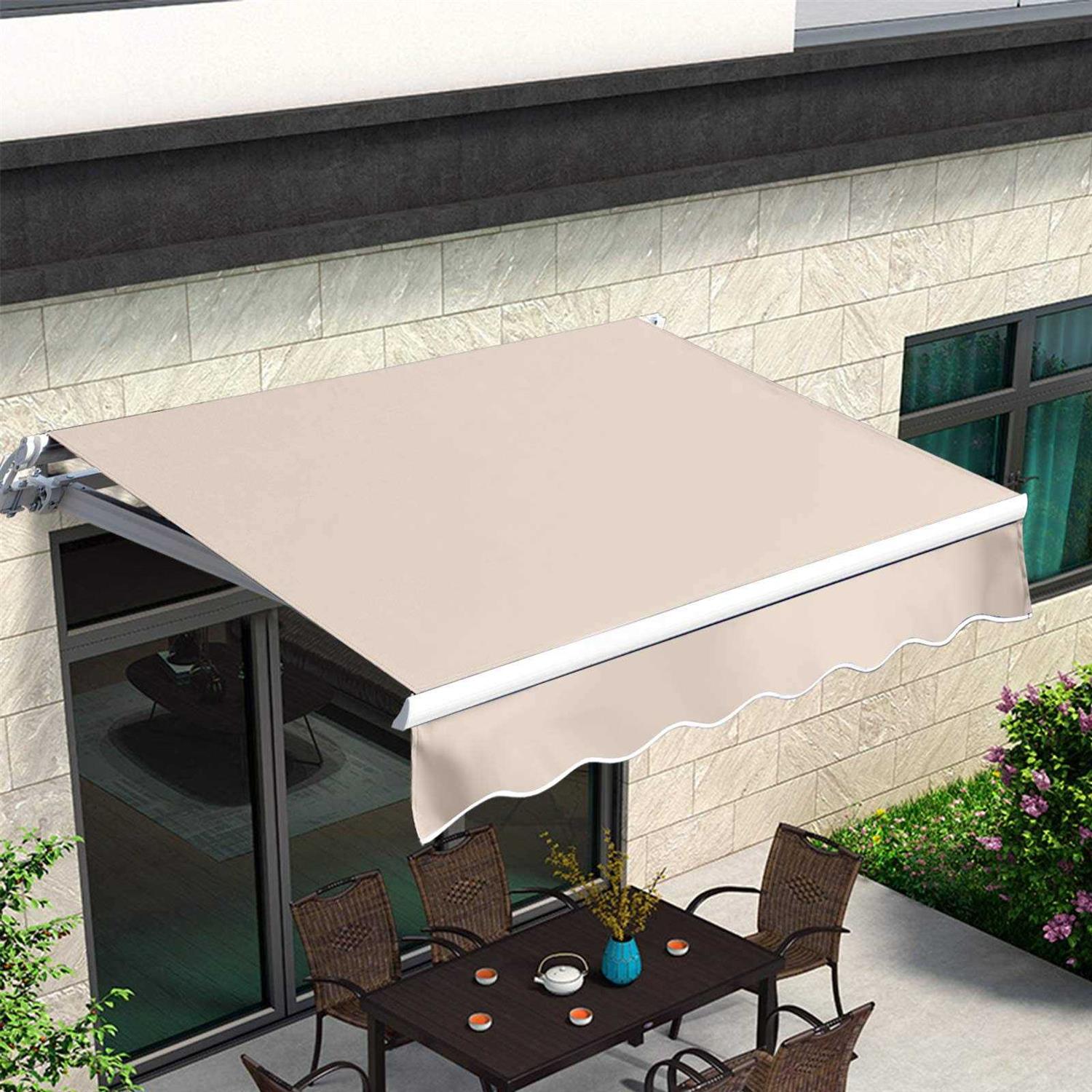 VUYUYU Patio Awning Retractable Awning Cover Sunshade Shelter Outdoor Canopy with Crank Handle and Water-Resistant Polyester for Courtyard