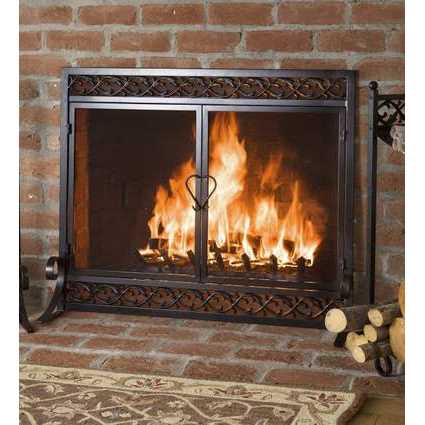 Plow & Hearth Small Cast Iron Scrollwork Fireplace Fire Screen with Doors