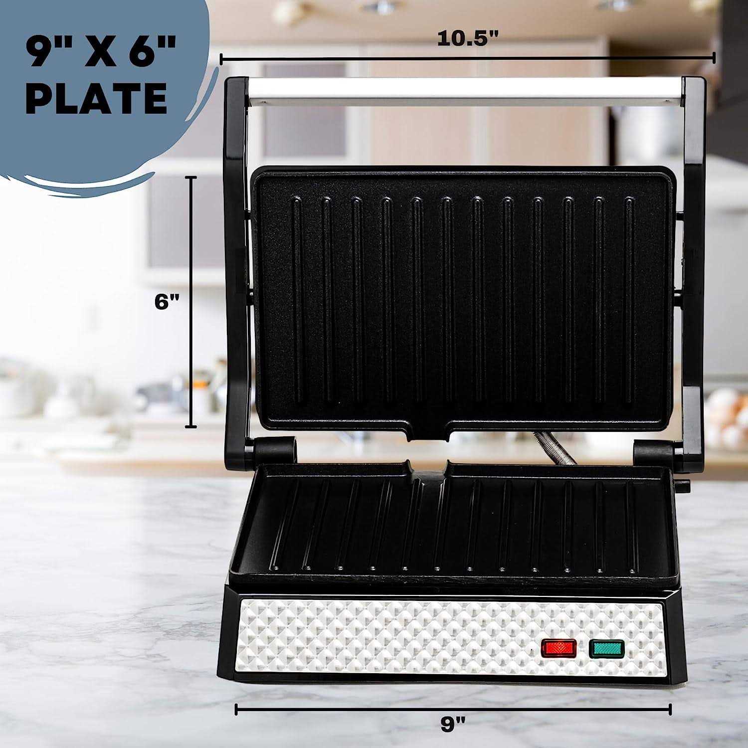 Ovente Electric Indoor Panini Press Grill with Non-Stick Cooking Plates