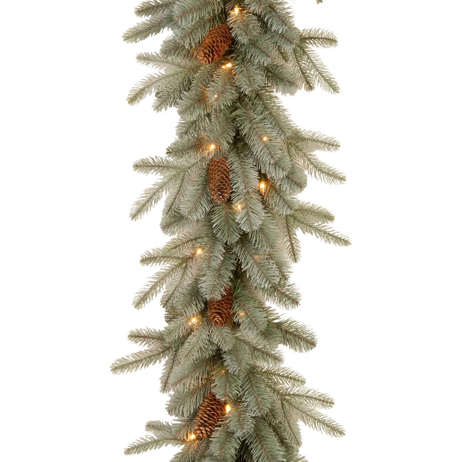 National Tree Frosted Arctic Spruce Garland with Clear Lights 9