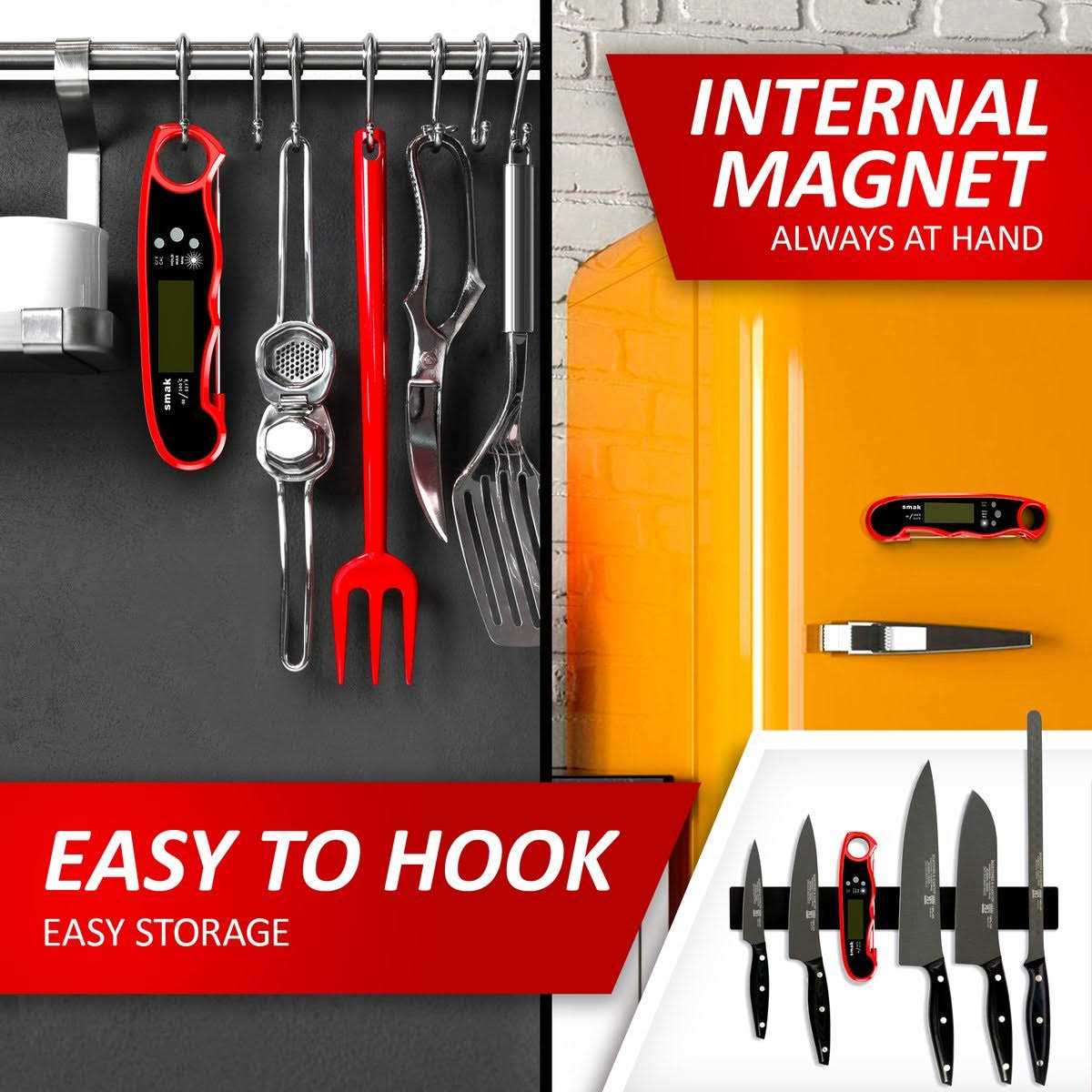 Smak Digital Instant Read Meat Thermometer Waterproof Kitchen Food Cooking Thermometer with Backlight LCD