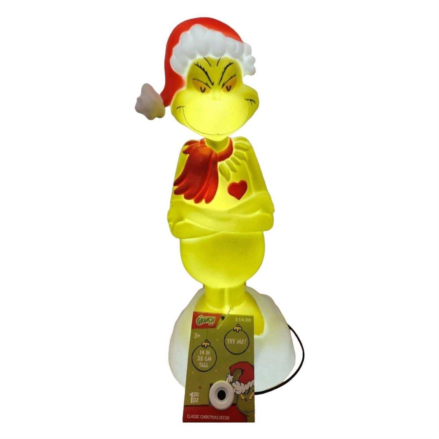 15 inch LED Lighted Grinch with Christmas Scarf Blow Mold Green Christmas Dcor Dr Seuss