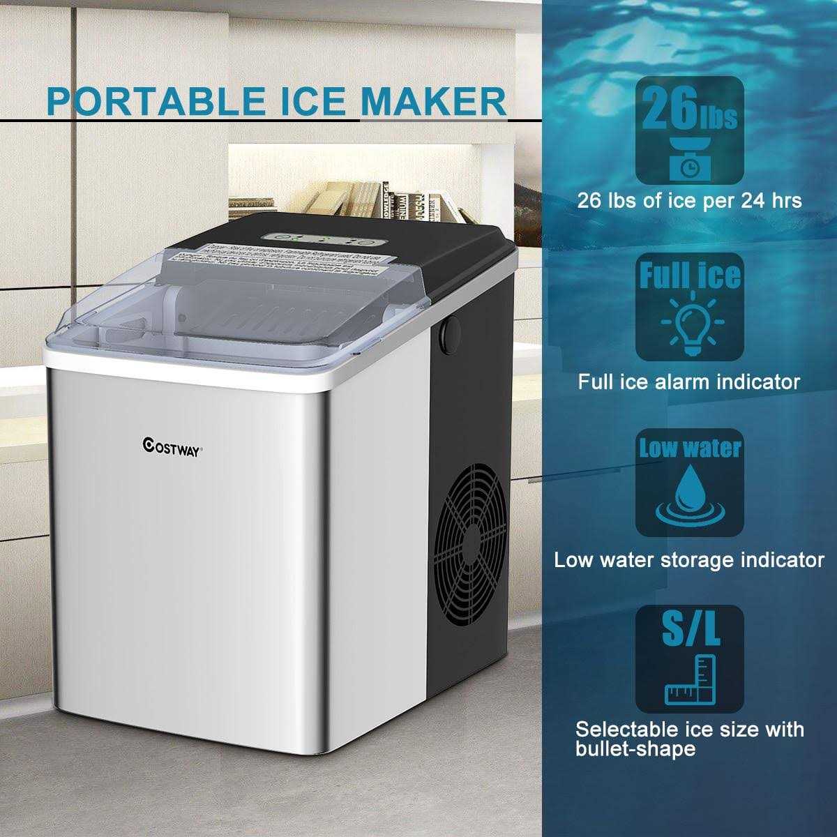 Costway Stainless Steel Ice Maker Countertop 26Lbs/24H Self-Clean