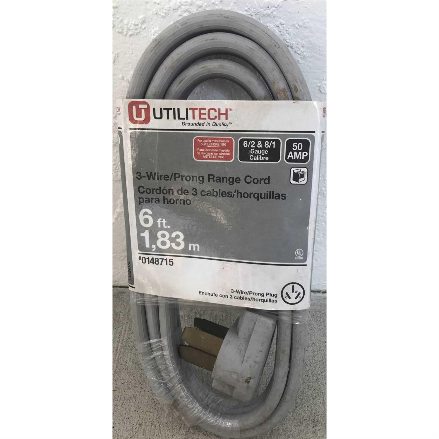 Utilitech 6-ft 3-Prong Gray Range Appliance Power Cord UTR628106