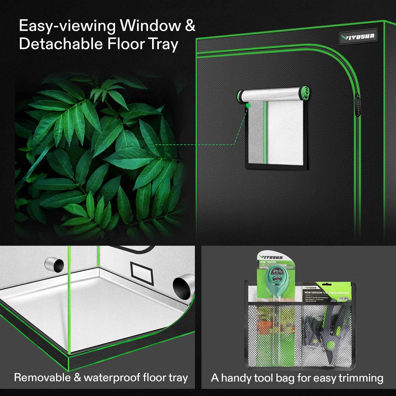 VIVOSUN 48x22x48x22x80x22 Mylar Hydroponic Grow Tent with Observation Window and Floor