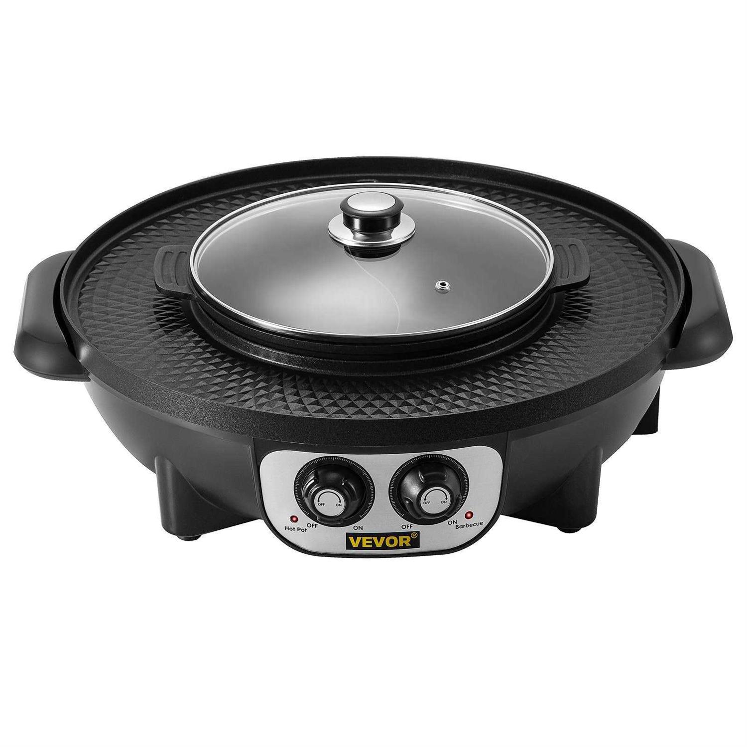 VEVOR 2 in 1 Electric Grill and Hot Pot, 2200W BBQ Pan Grill and Hot Pot