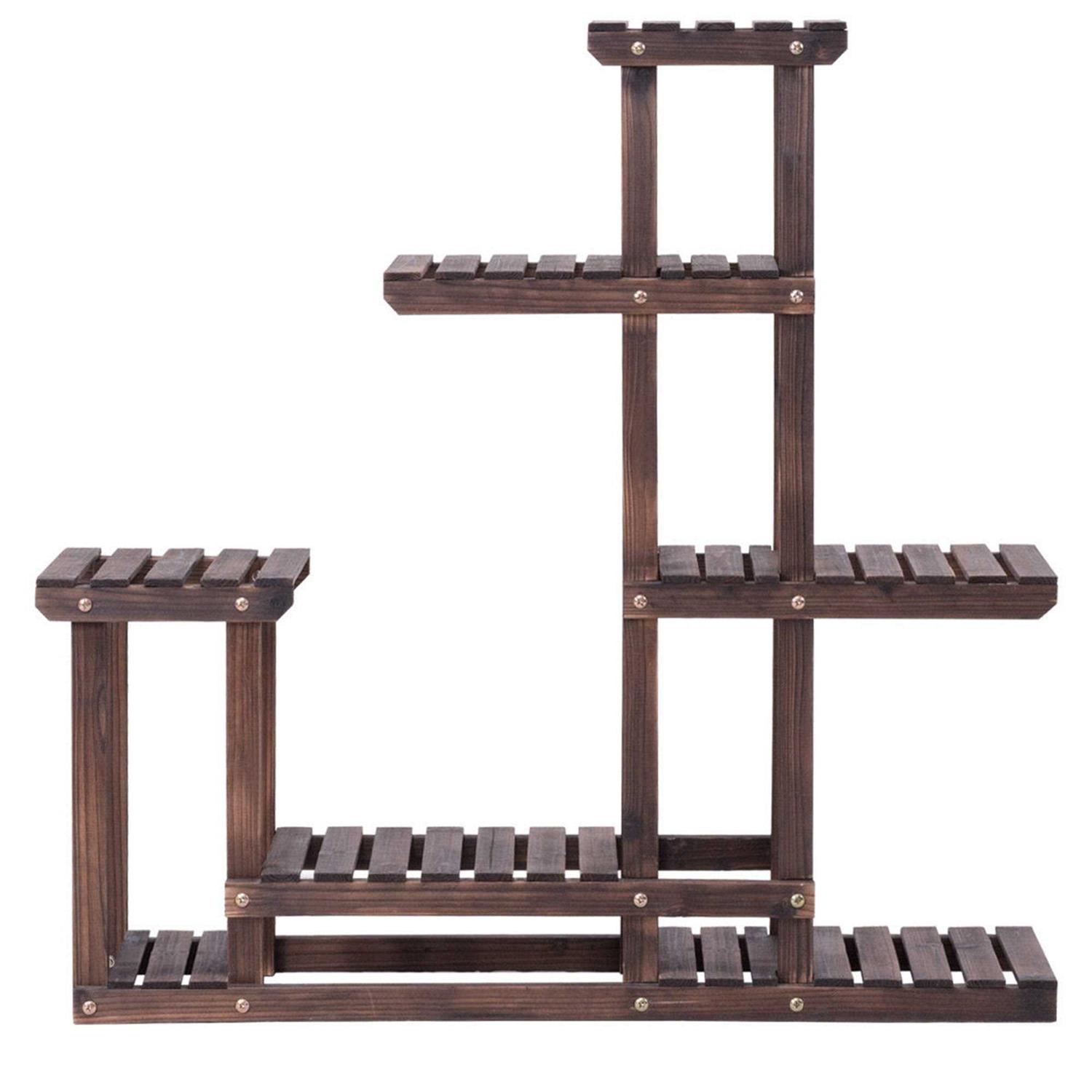 Costway 6 Garden Wooden Shelf Storage Plant Rack Stand