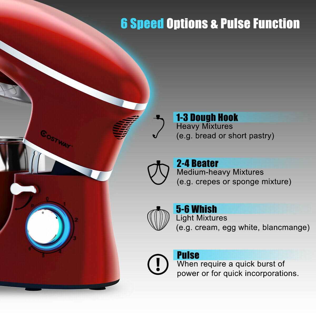 Costway Food Stand Mixer 6 Speed 660W Tilt-Head