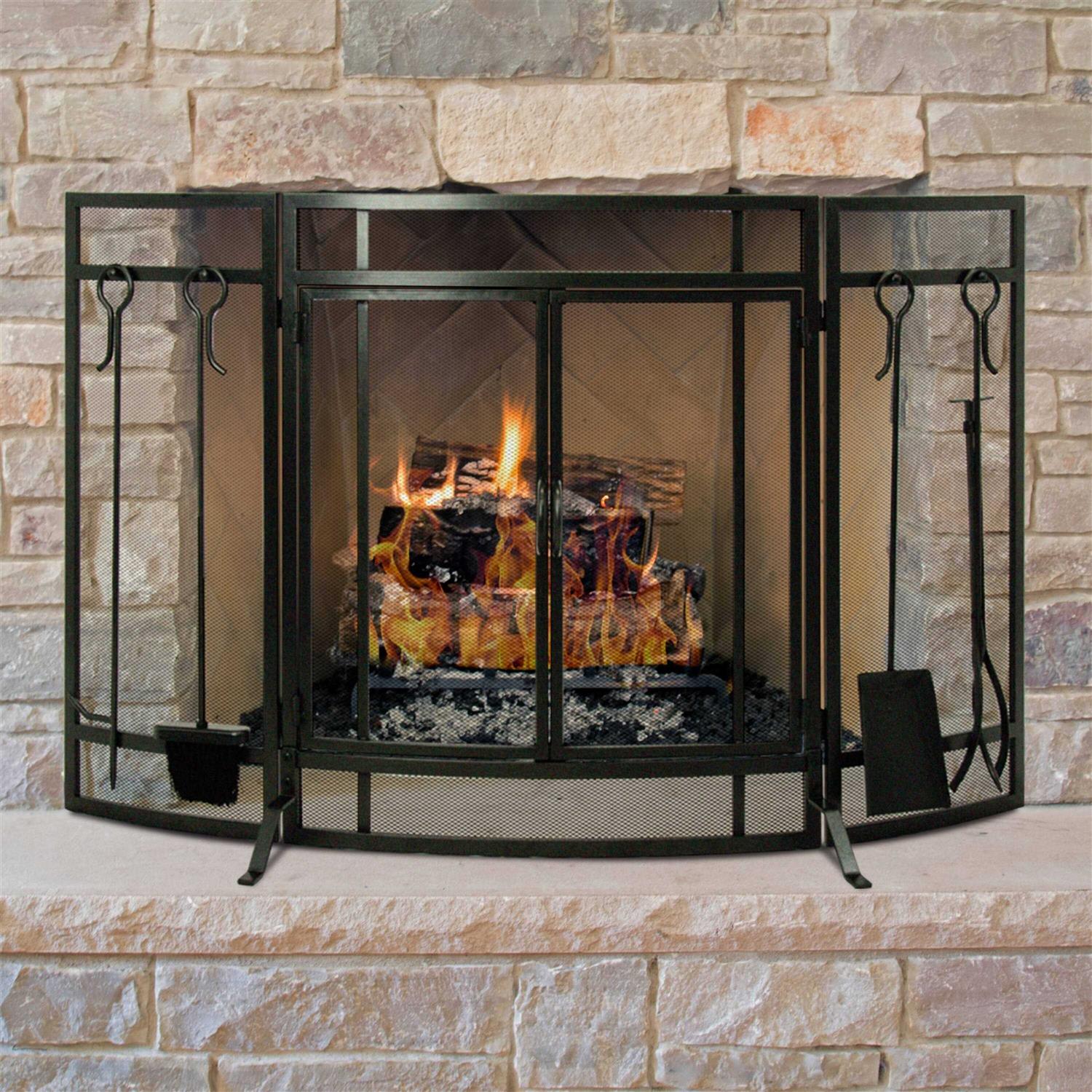 Pleasant Hearth Curved Fireplace Screen with Tools