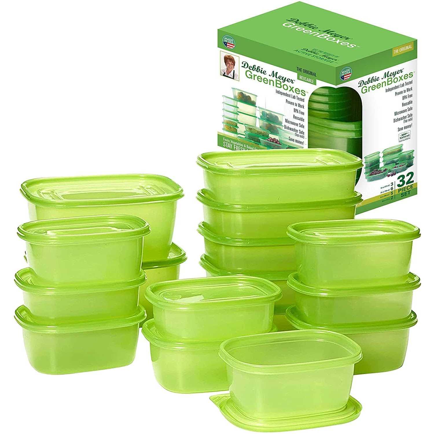 Debbie Meyer GreenBoxes 32 Piece Set – Keeps Fruits, Vegetables, Baked Goods and Snacks Fresh Longer, Reusable, Bpa Free, Microwave and Dishwasher