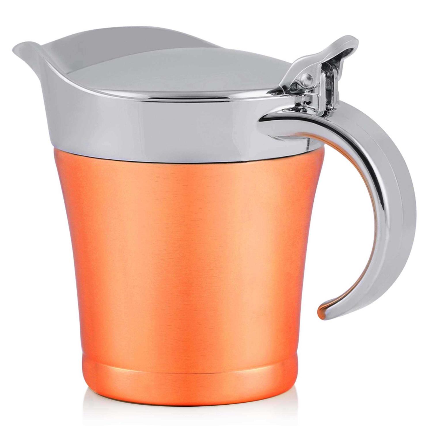 Ovente Stainless Steel Gravy Boat, Double Insulated Sauce Jug with Hinged Lid, 14oz Ideal for Serving Cream or Salad Dressing at Family Dinner