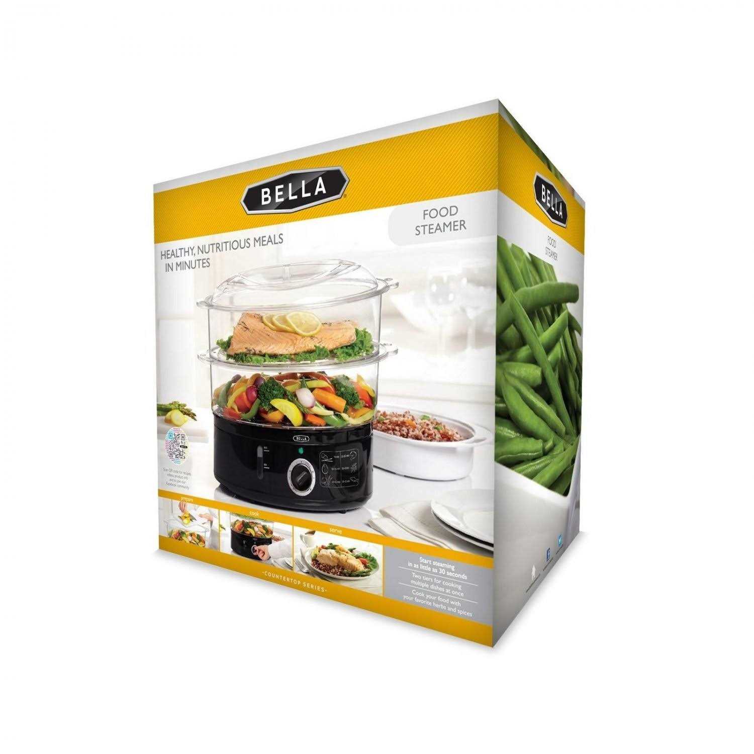 Bella Two Tier Food Steamer with Dishwasher Safe Lids and Stackable Baskets & Removable Base for Fast Simultaneous Cooking