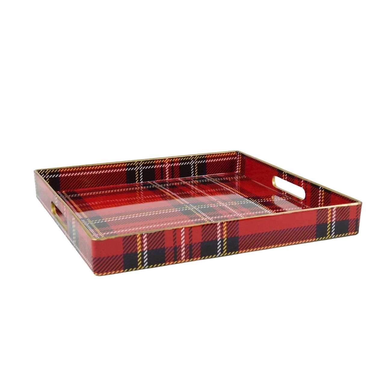 8 Oak Lane Red Plaid Square Tray