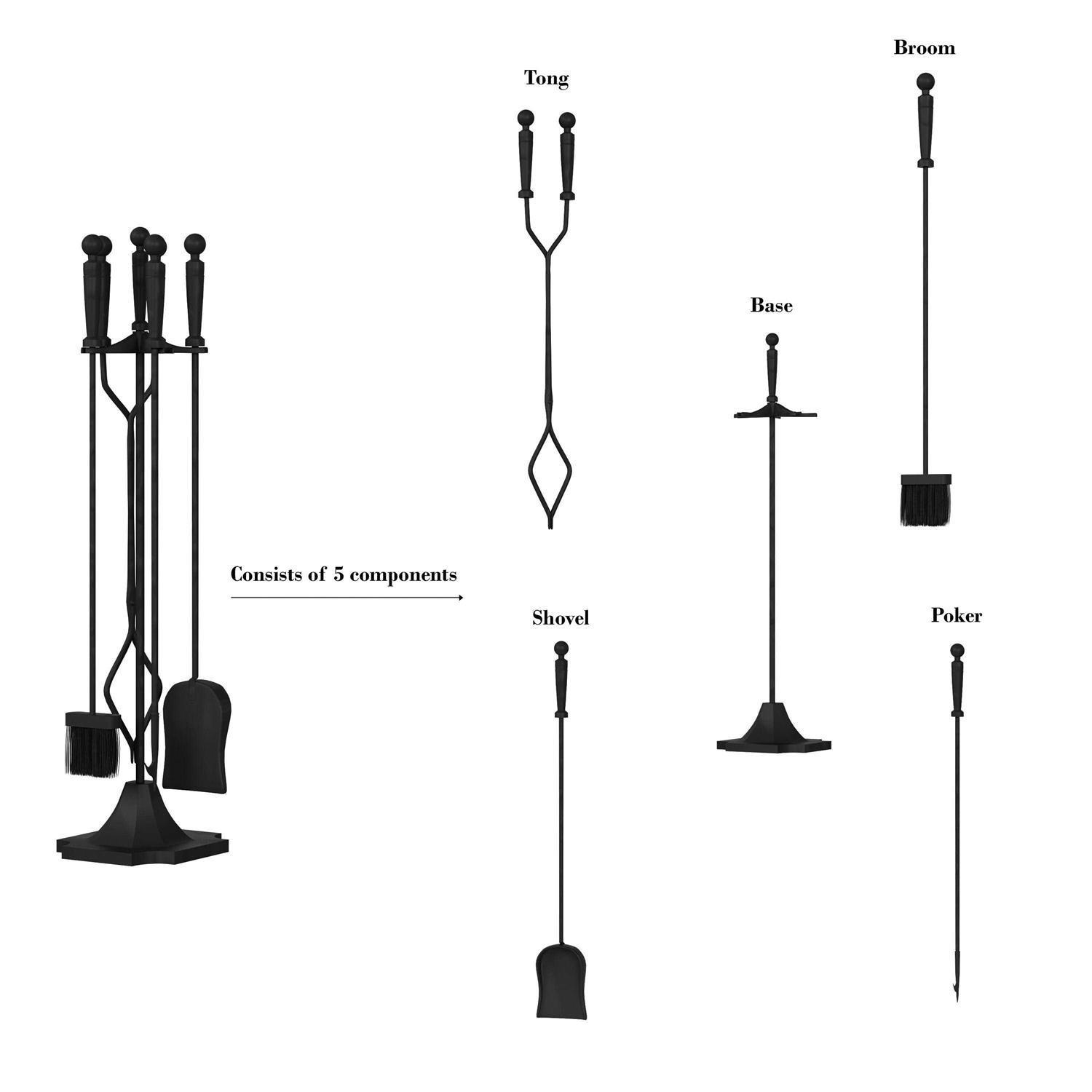 Lavish Home 5-Piece Fireplace Tools Set