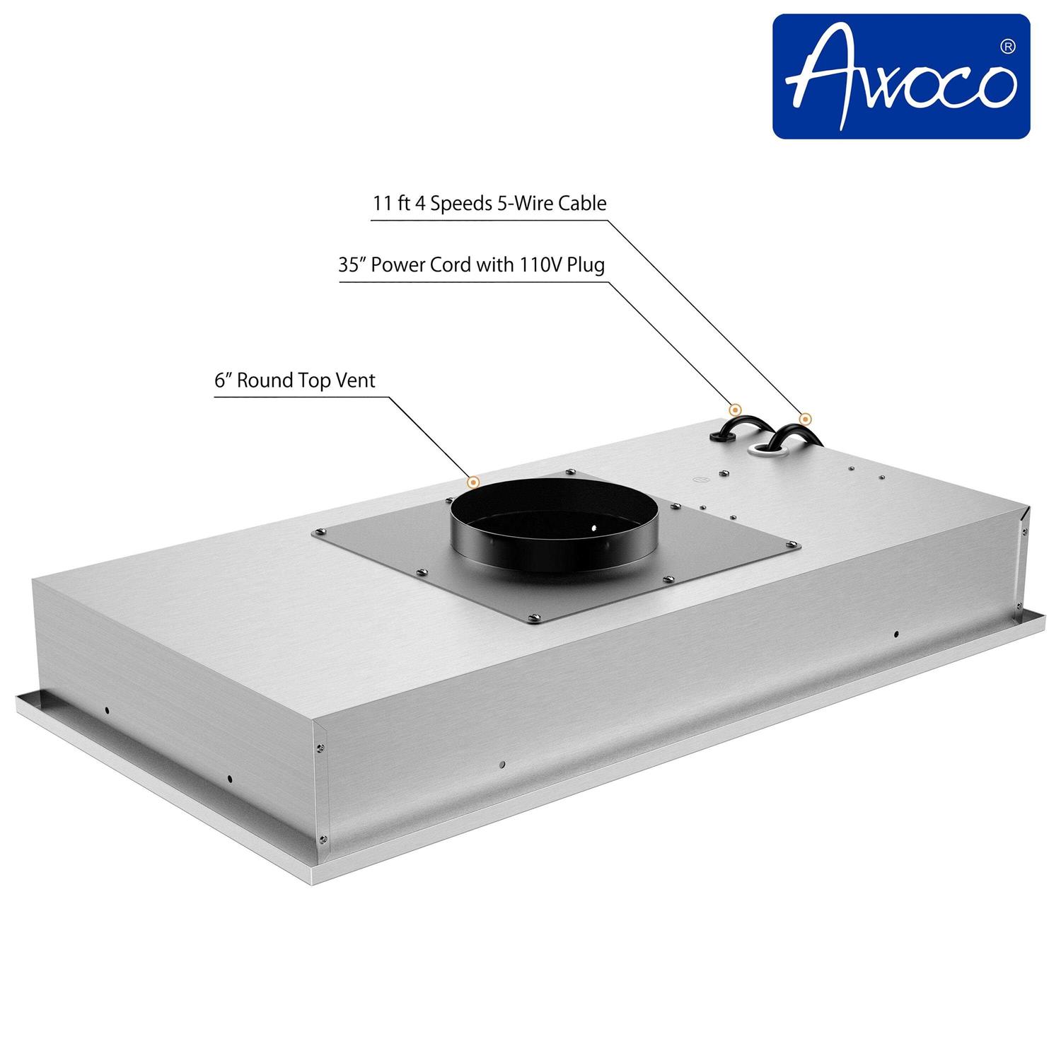 Awoco Super Quiet 30 in. 800 CFM Ducted Split Insert Range Hood RH-IT06-M30