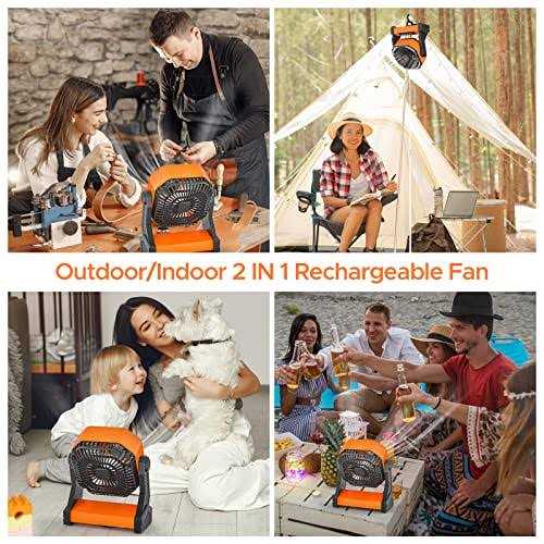 20000mAh Rechargeable Camping Fan with LED Lantern 58hrs Portable Battery Operated Desk Fan with Hanging Hook for Camping Picnic Fishing Hurricane