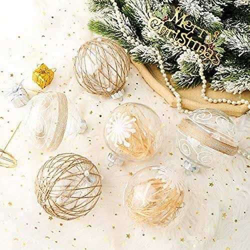 XmasExp Christmas Ball Ornaments Set-70mm/2.76 Large Shatterproof Clear Glitter Pastic Christmas Ball Xmas Tree Decoration Delicate Hanging