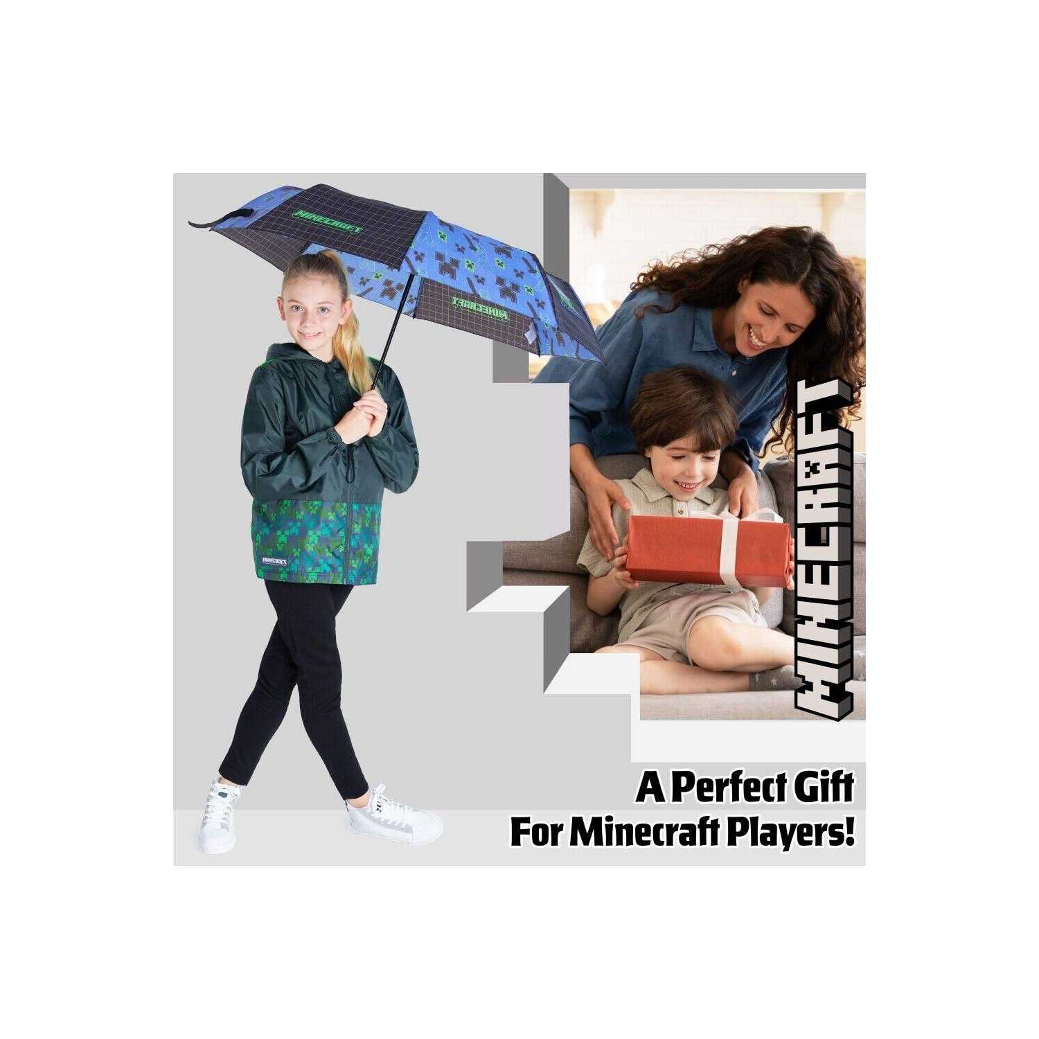 Minecraft Umbrella Kids Clear Dome Folding Umbrella Boys and Girls Travel Telescopic Stick Umbrella Windproof Strong Transparent See Through