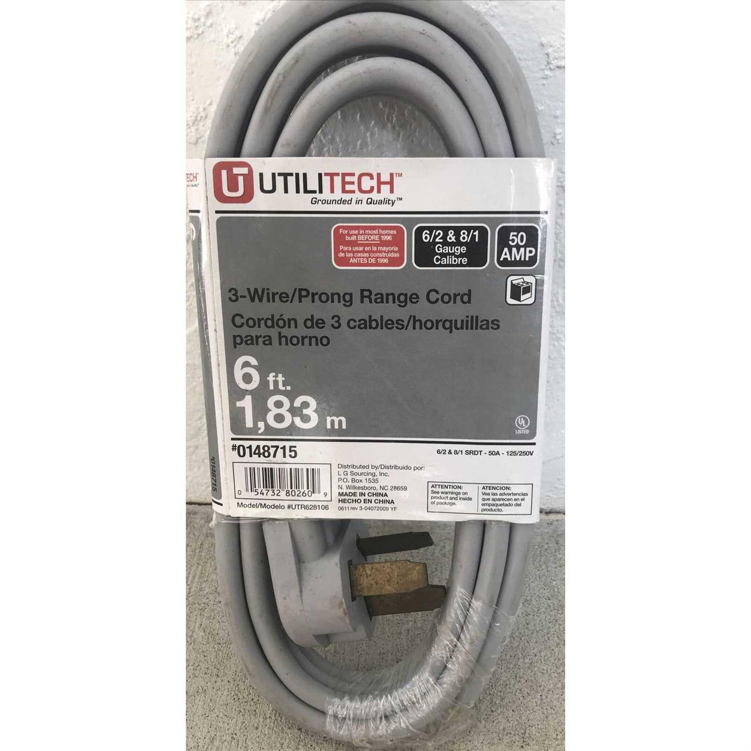 Utilitech 6-ft 3-Prong Gray Range Appliance Power Cord UTR628106