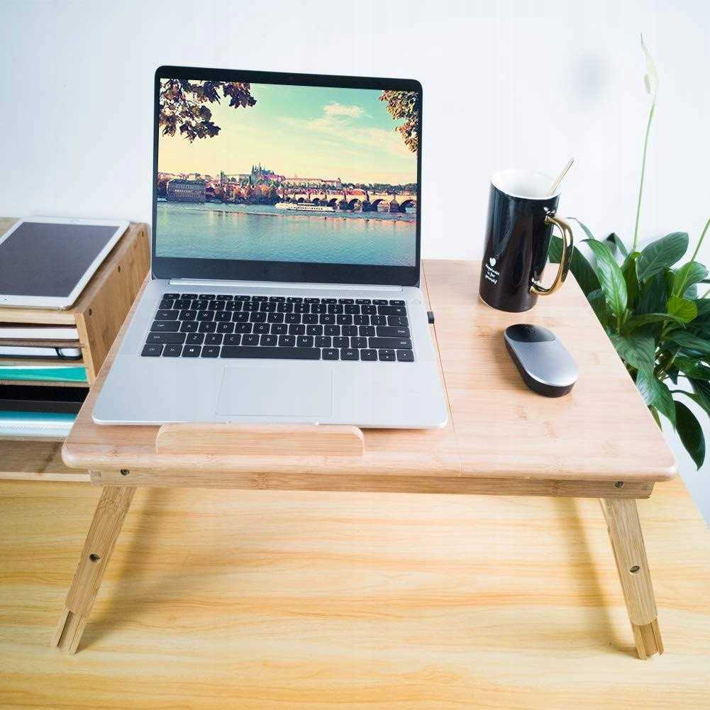 KKTONER Bamboo Bed Tray Table with Folding Legs Foldable Serving Portable Laptop Tray Snack Tray Breakfast Tray Bed Table Drawing Table