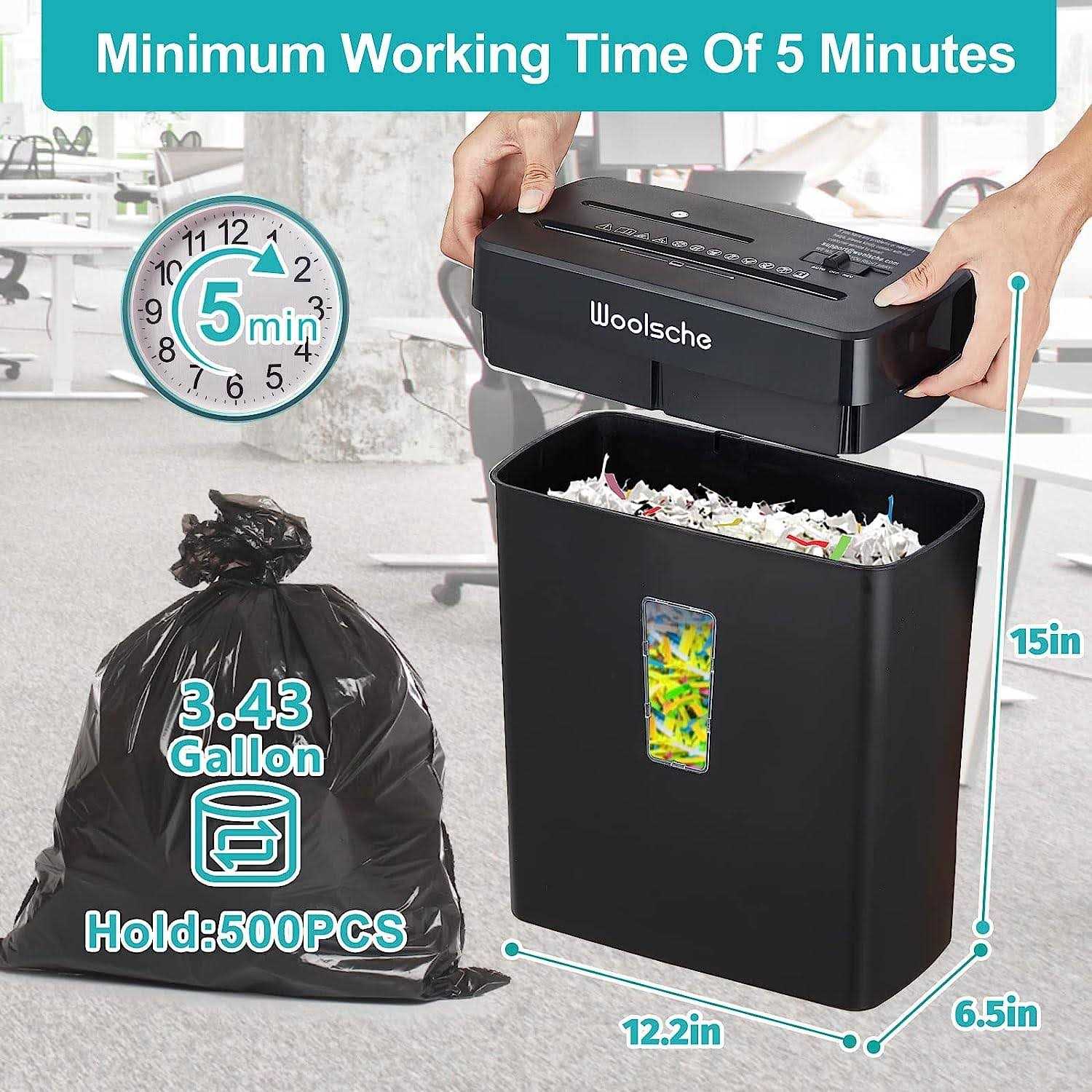 Woolsche Paper Shredder, 10-Sheet Cross Cut with 3.43-Gallon Basket, P-4 Security Level,3-Mode Design Shred CD and Credit Card