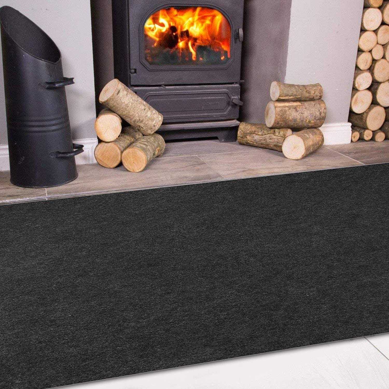 Fireplace Rug Fire Resistant Rectangular Fireproof Hearth Pads Polyester Trim Non Slip Wood Stove Mat
