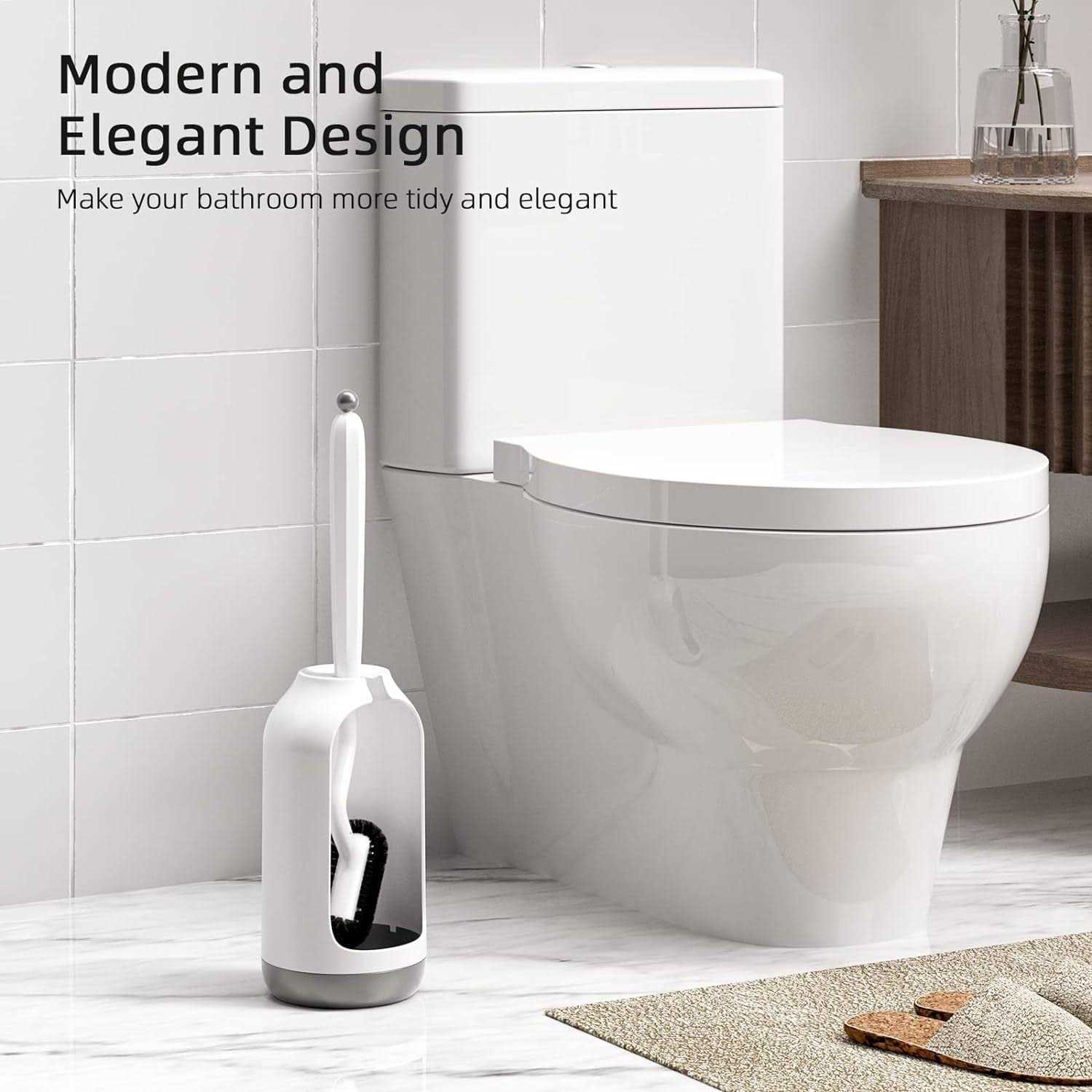 Toilet Bowl Brush Holder Set Bathroom Deep Cleaning Toilet Cleaner Scrubber Under Rim with Curved Bristle for Dead Corner Clean