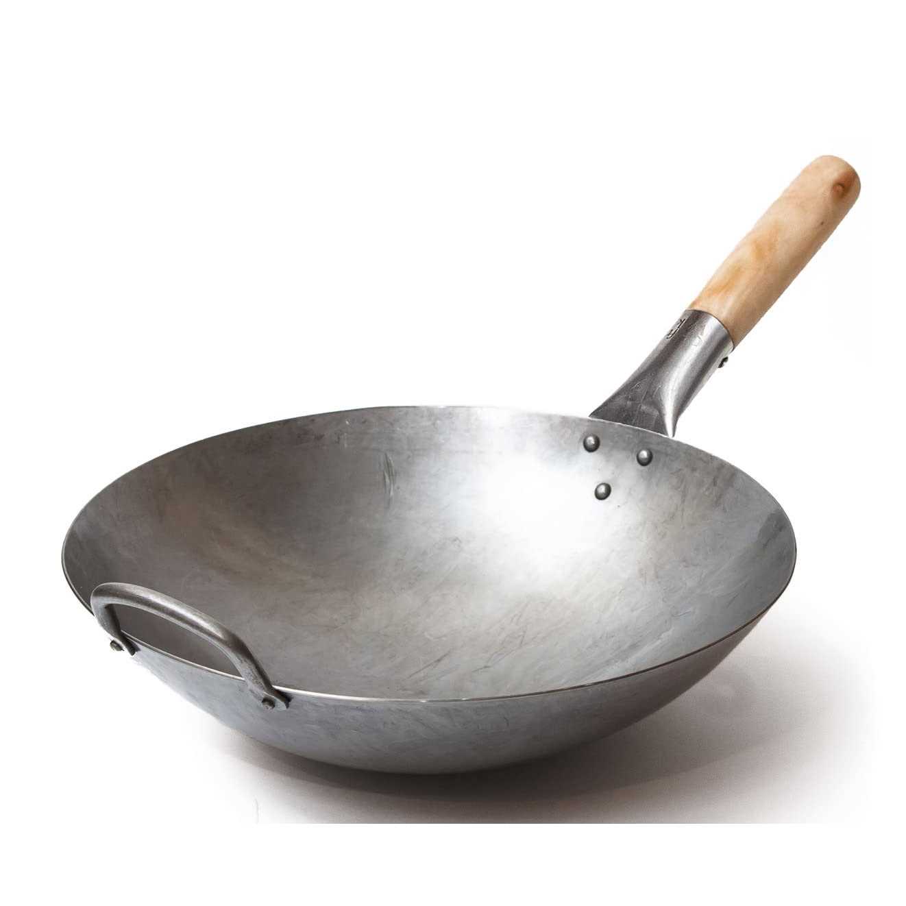 Craft Wok Traditional Hand Hammered Carbon Steel Pow Wok with Wooden and Steel Helper Handle