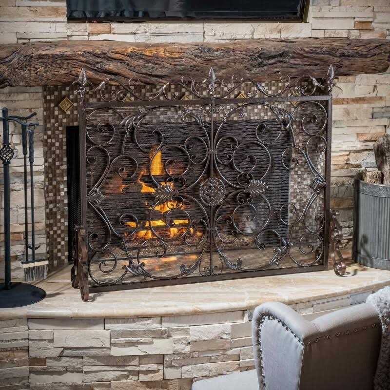 Noble House Wilmington Traditional Iron Metal Fireplace Screen