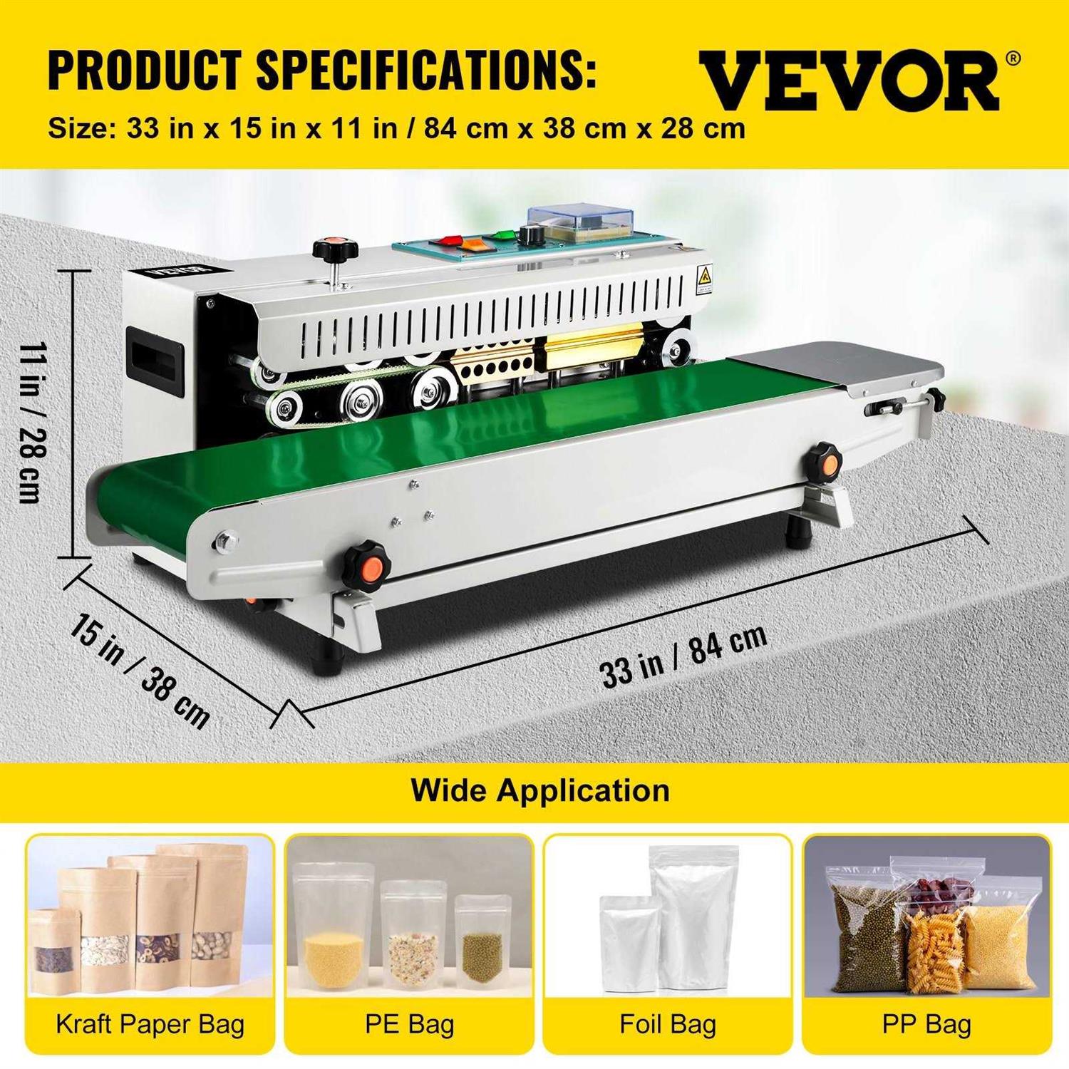 VEVOR Auto Continuous Sealing Machine Horizontal Sealer Plastic Pvc Membrane Bag Film Band Sealer FKJFR900WSBM00001V1
