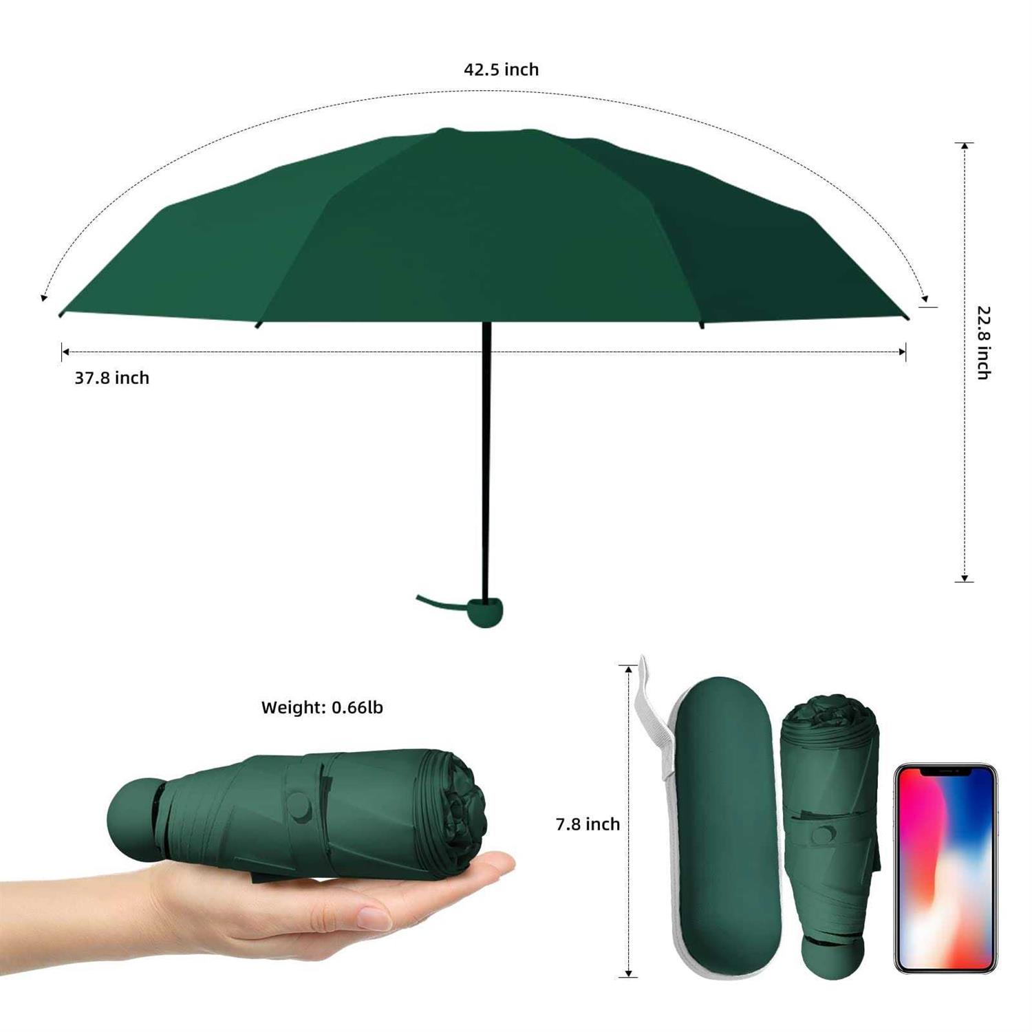 Trenovo Travel Umbrella Mini Folding Compact Umbrella with Case 8 Ribs Lightweight Portable Umbrella