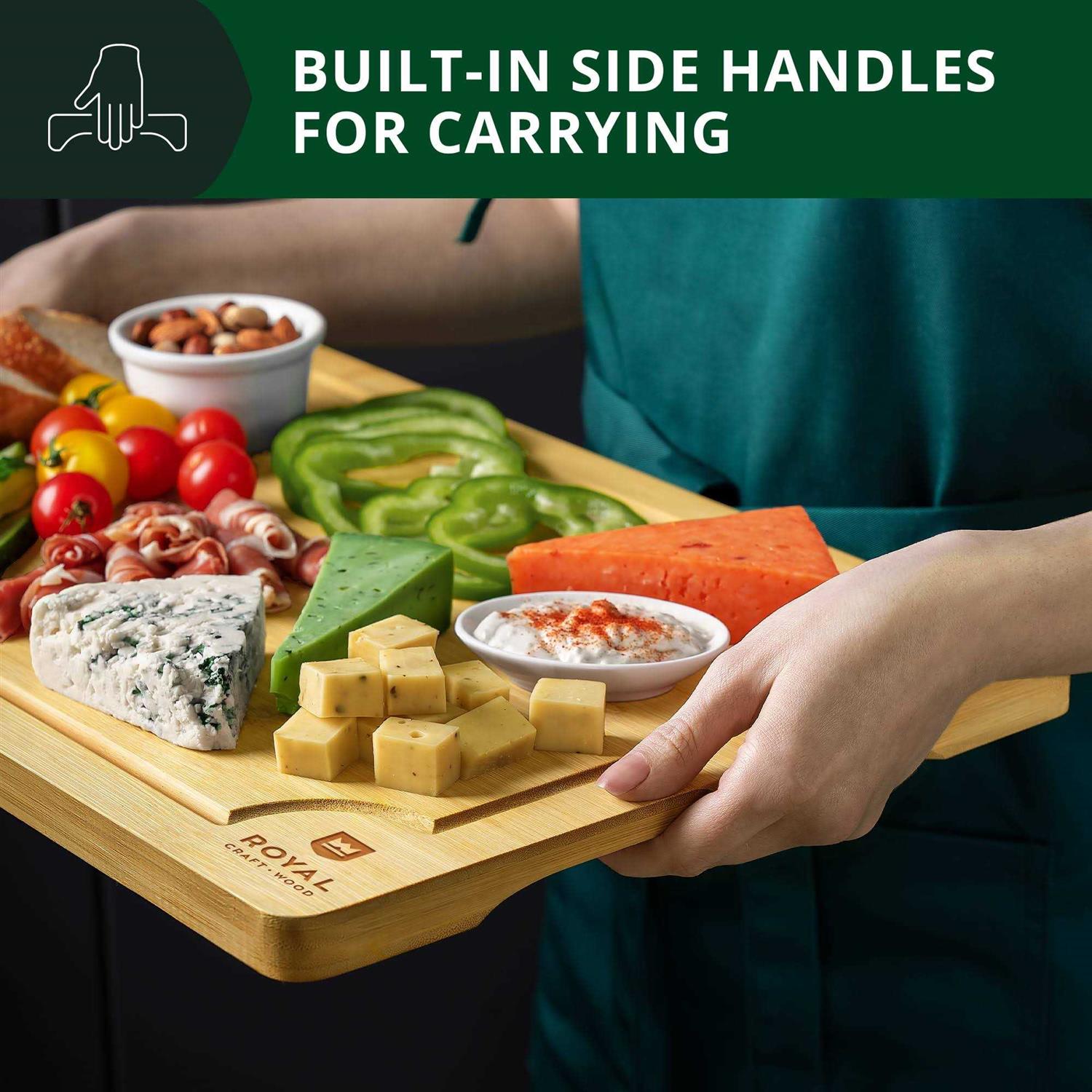 Royal Craft Wood Extra Large Organic Bamboo Cutting Board with Juice Groove