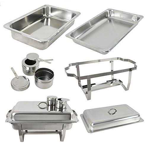 SUPER DEAL 8 Qt Stainless Steel 4 Pack Full Size Chafer Dish w/Water Pan, Food Pan, Fuel Holder and Lid For Buffet/Weddings/Parties/Banquets/catering