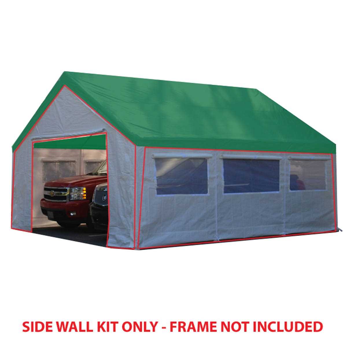 King Canopy 20 ft x 20 ft Carport Canopy Sidewall Kit w/ Bug Screen Windows