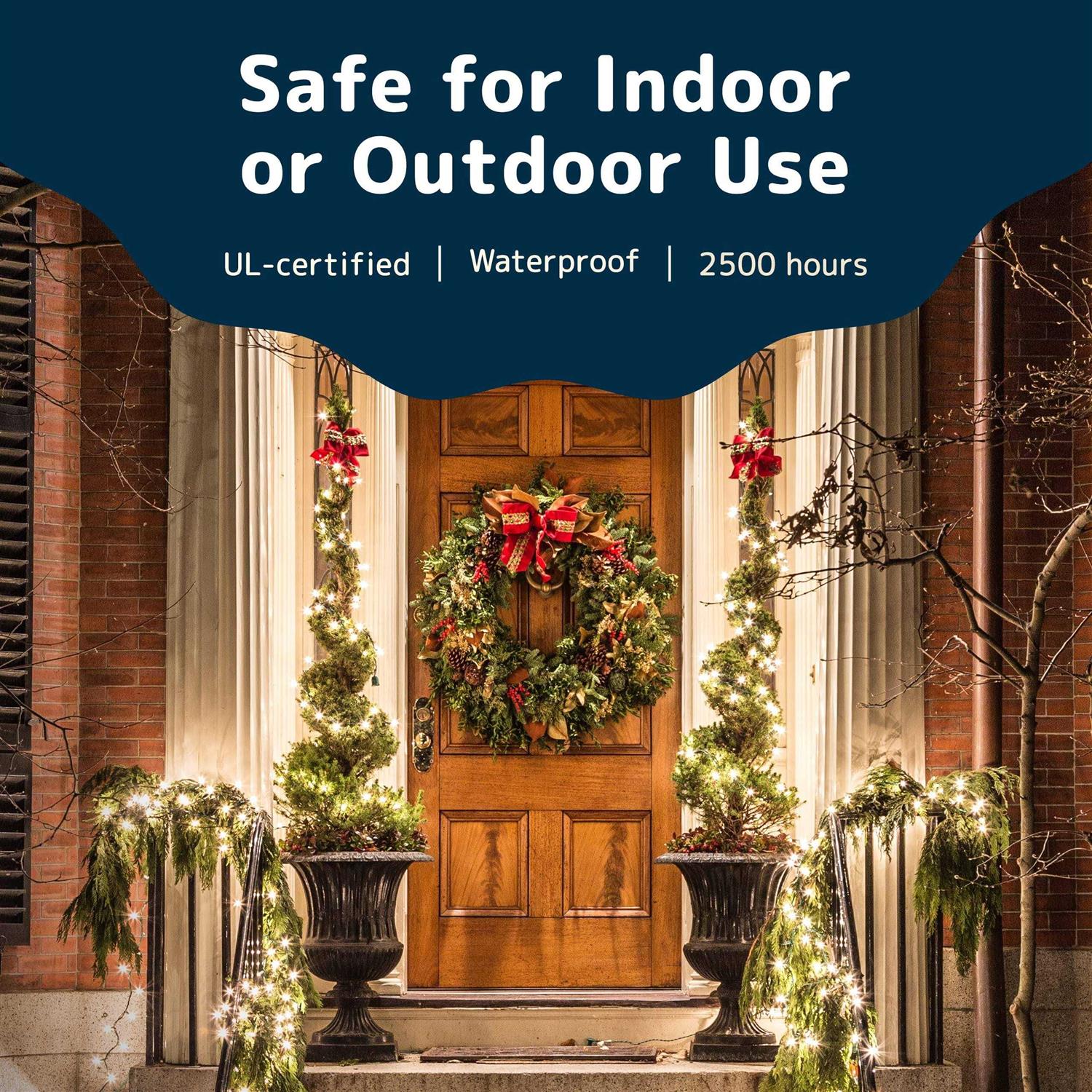 Prextex Christmas Lights Clear White Christmas Tree Lights with Green Wire