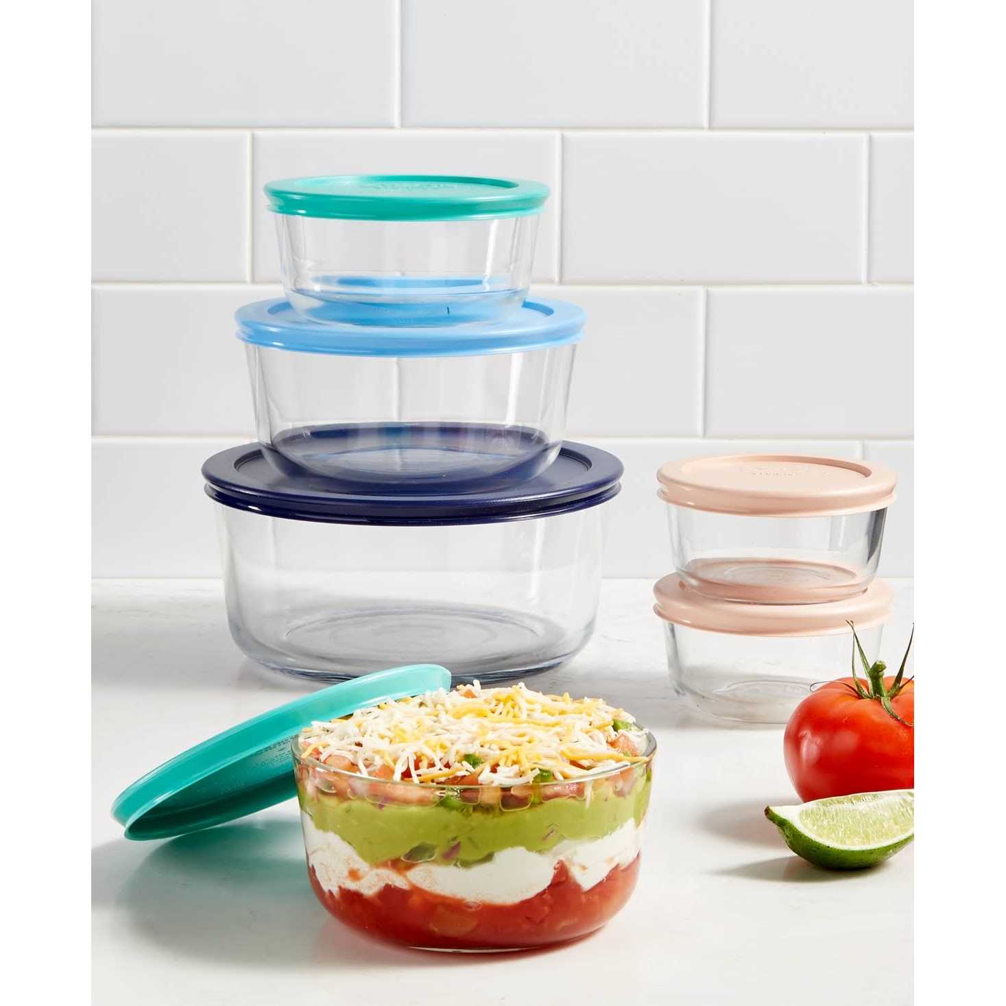Pyrex Simply Store 12-Piece Glass Storage Set with Assorted Color Lids