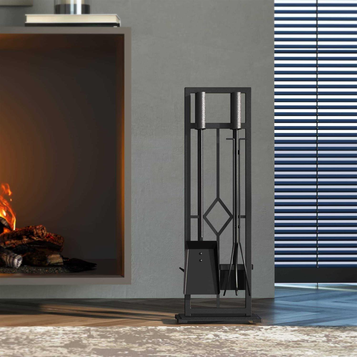 Fire Beauty 5 Pieces Fireplace Tools Set Wrought Iron Fire Place Pit Poker Holder