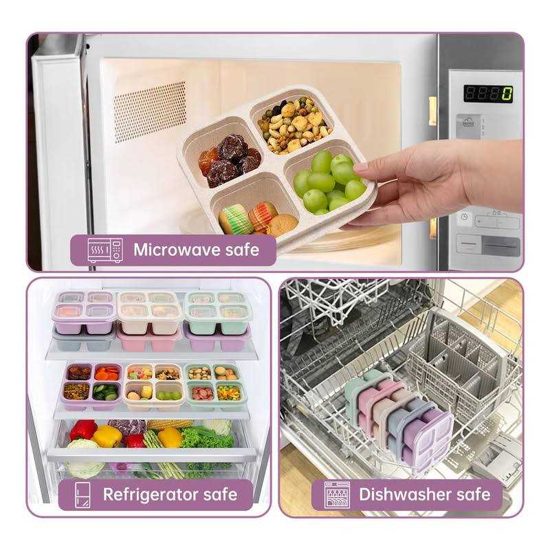 rngwaper Bento Lunch Box,4 Compartment Snack Containers,Divided Bento Snack Box,Meal Prep