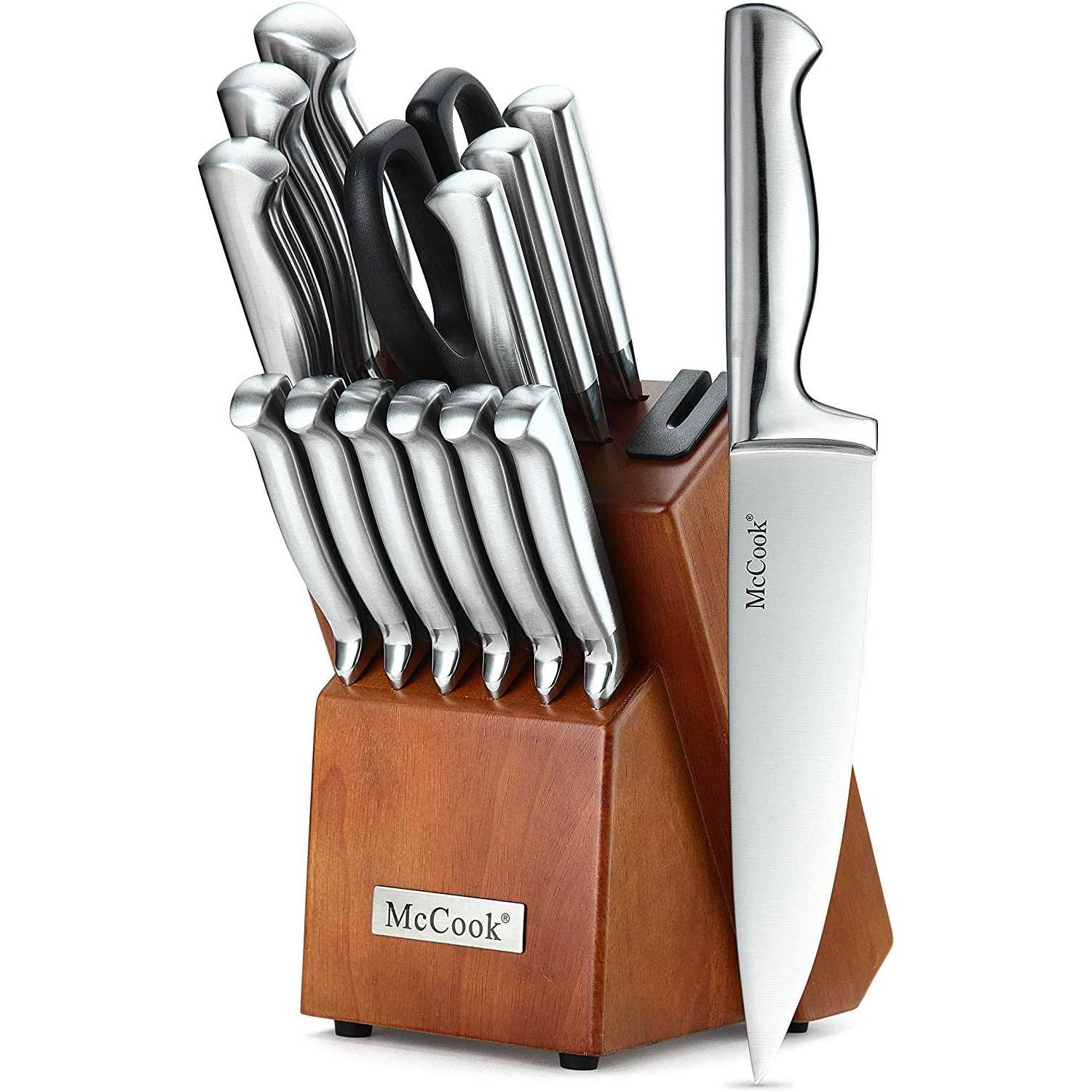 McCook MC29 Knife Sets,15 Pieces German Stainless Steel Kitchen Knife Block Sets With Built-in Sharpener