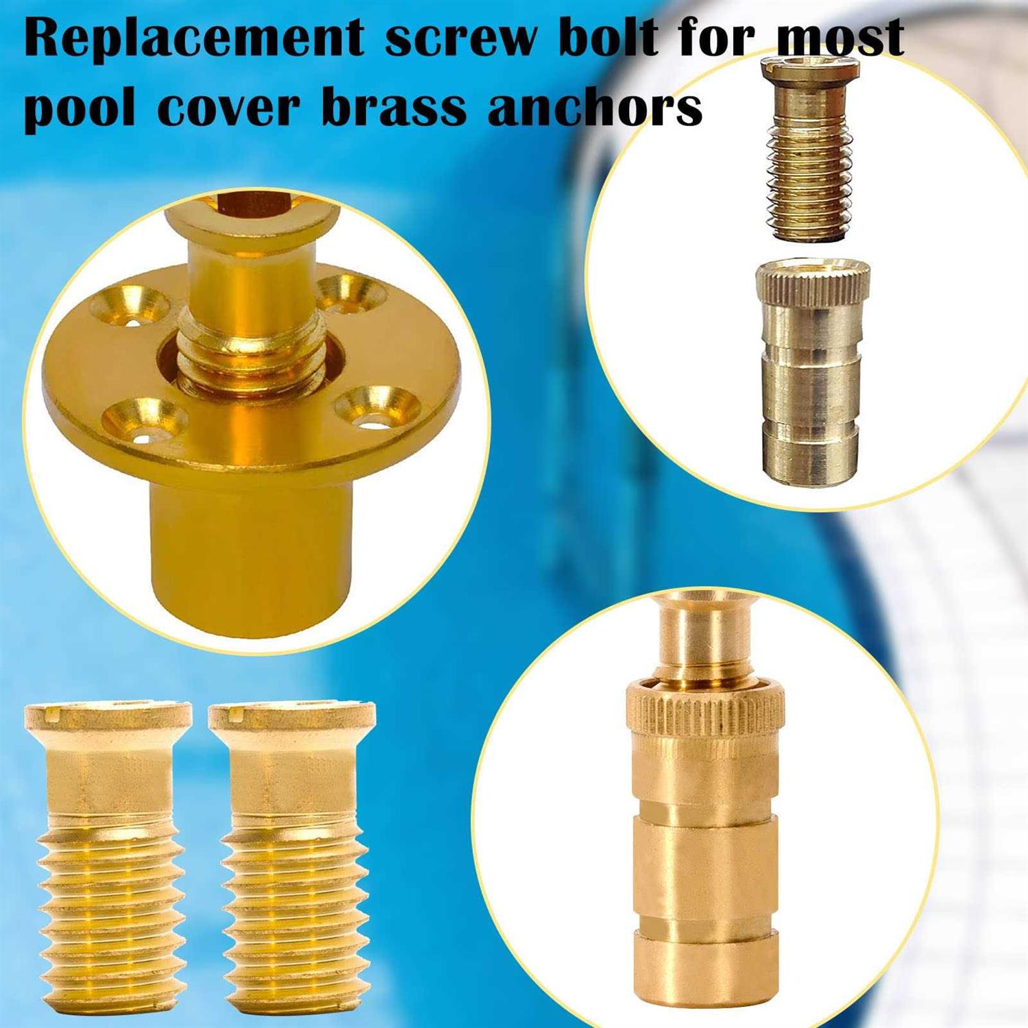 10 Pieces Brass Pool Cover Anchors Screws Pool Safety Cover Anchor Replacement Kit
